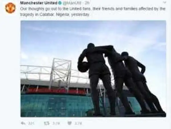 Manchester United FC pays tribute to 30 Nigerian fans that got electrocuted in Calabar